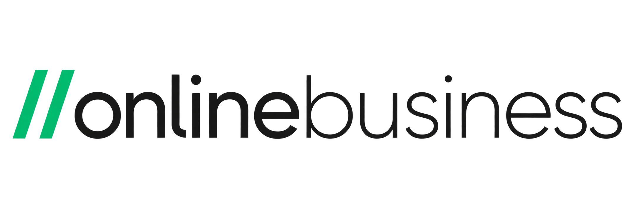 OnlineBusiness wordmark with green slashes
